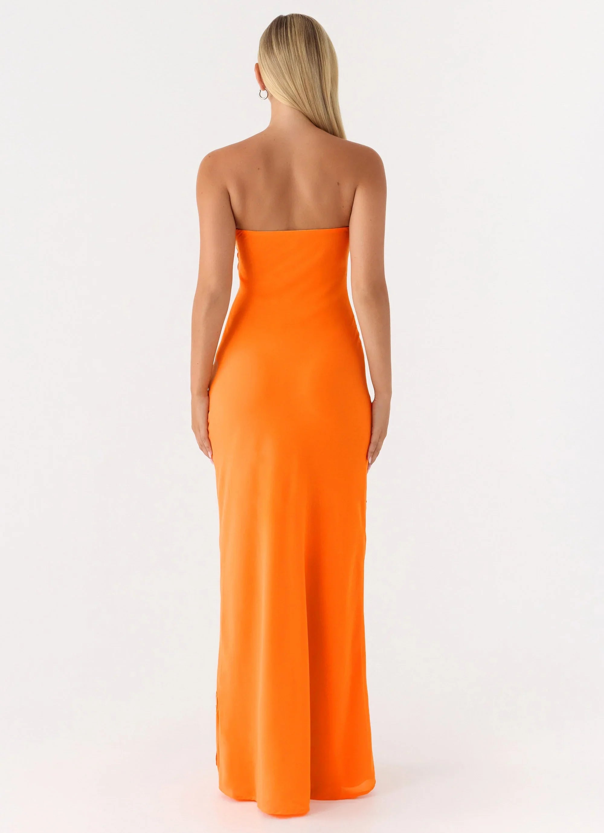 Sassafras Beaded Flower Strapless Maxi Dress Orange