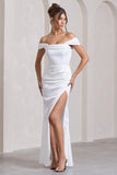 Kimberly White Bardot Satin Maxi Dress