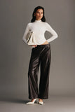 Henry Croc Faux Leather Straight Leg Pants Dark Chocolate
