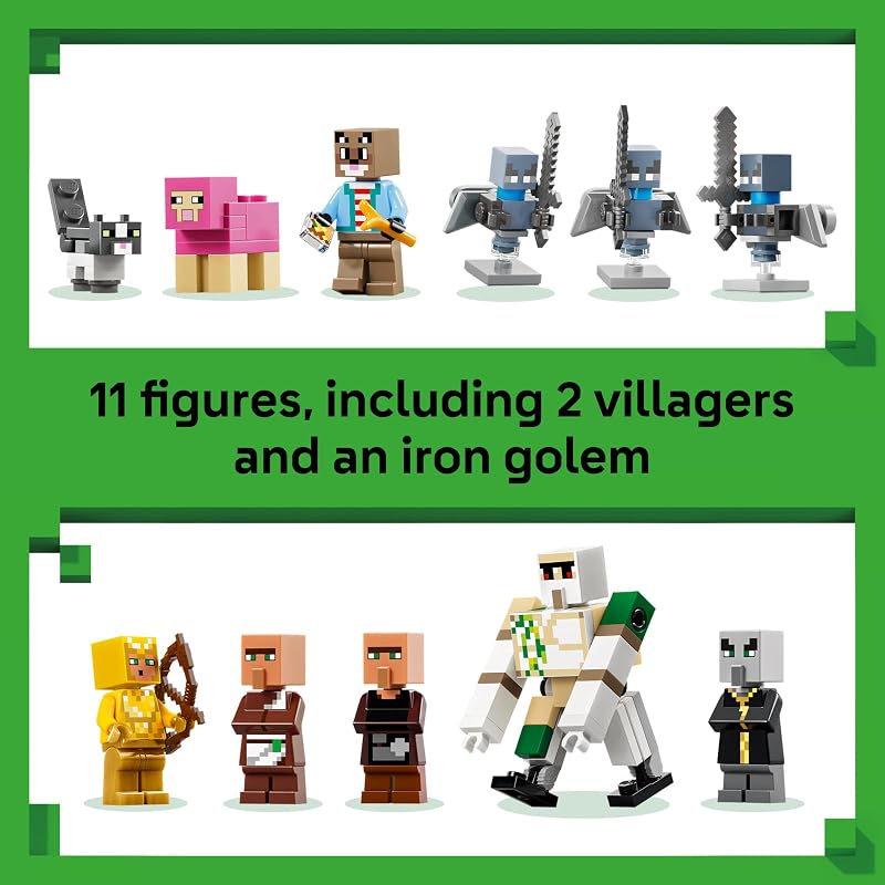 LEGO Minecraft Evoker Village Attack 21596 Building Toys for Boys Girls Ages 9 Sturdy Build for Pretend Play 11 Minecraft Minifigures 607 pieces Gift for Gamers