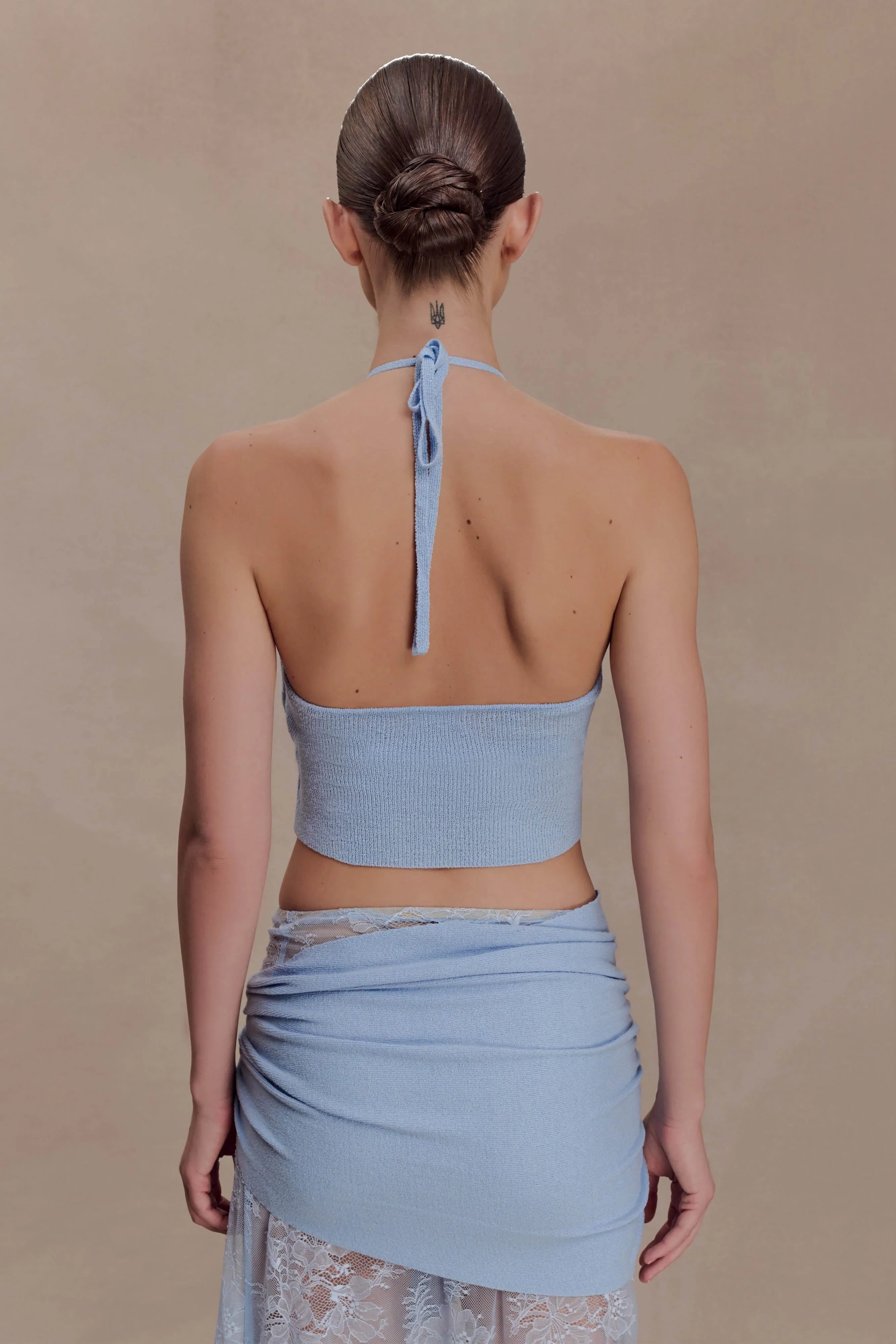 Lucy Lace And Knit Halter Top Cornflower Blue
