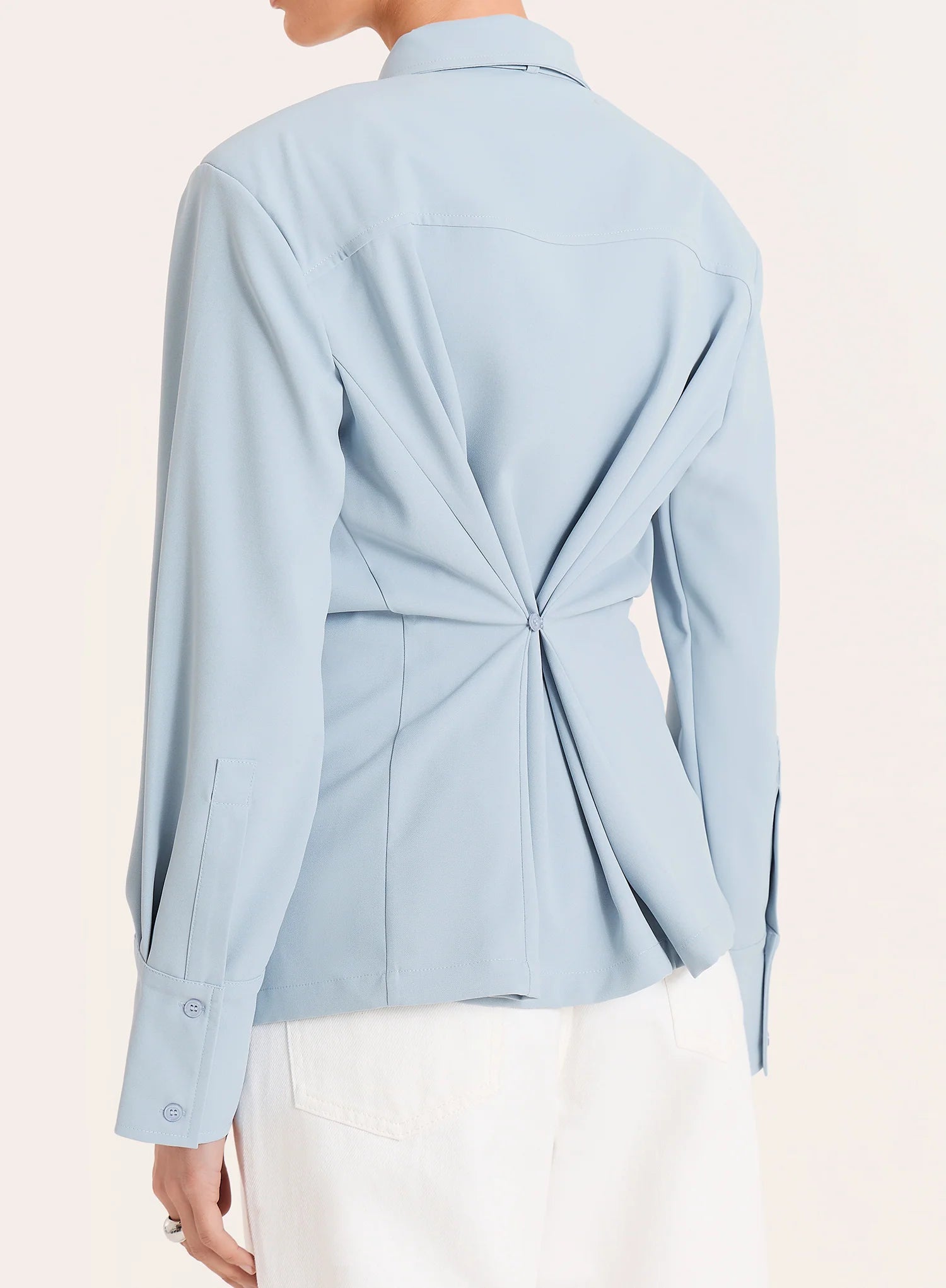 Blue Cinched Waist Tie Detail Shirt
