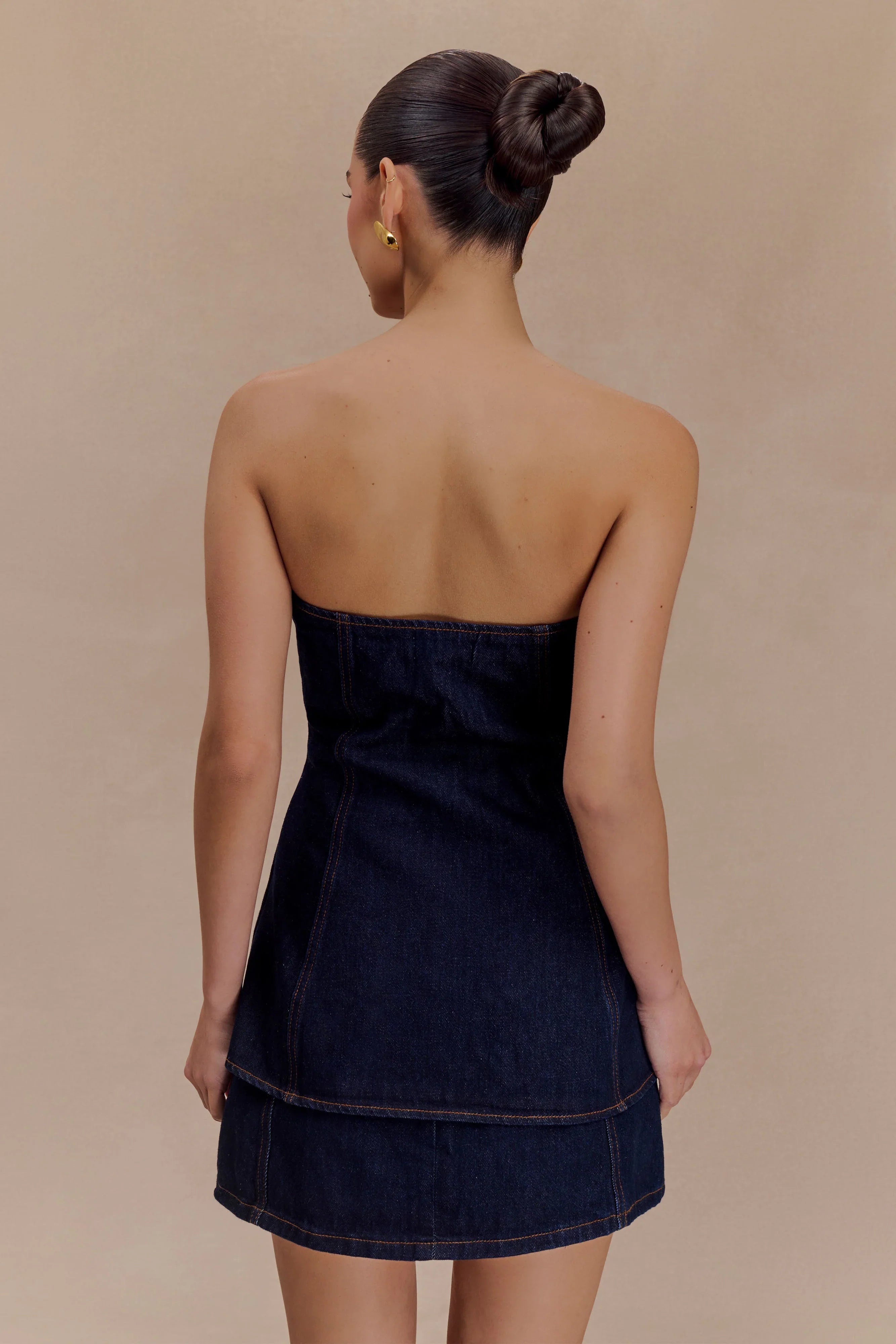 Lennox Strapless Long Line Button Top Indigo Blue