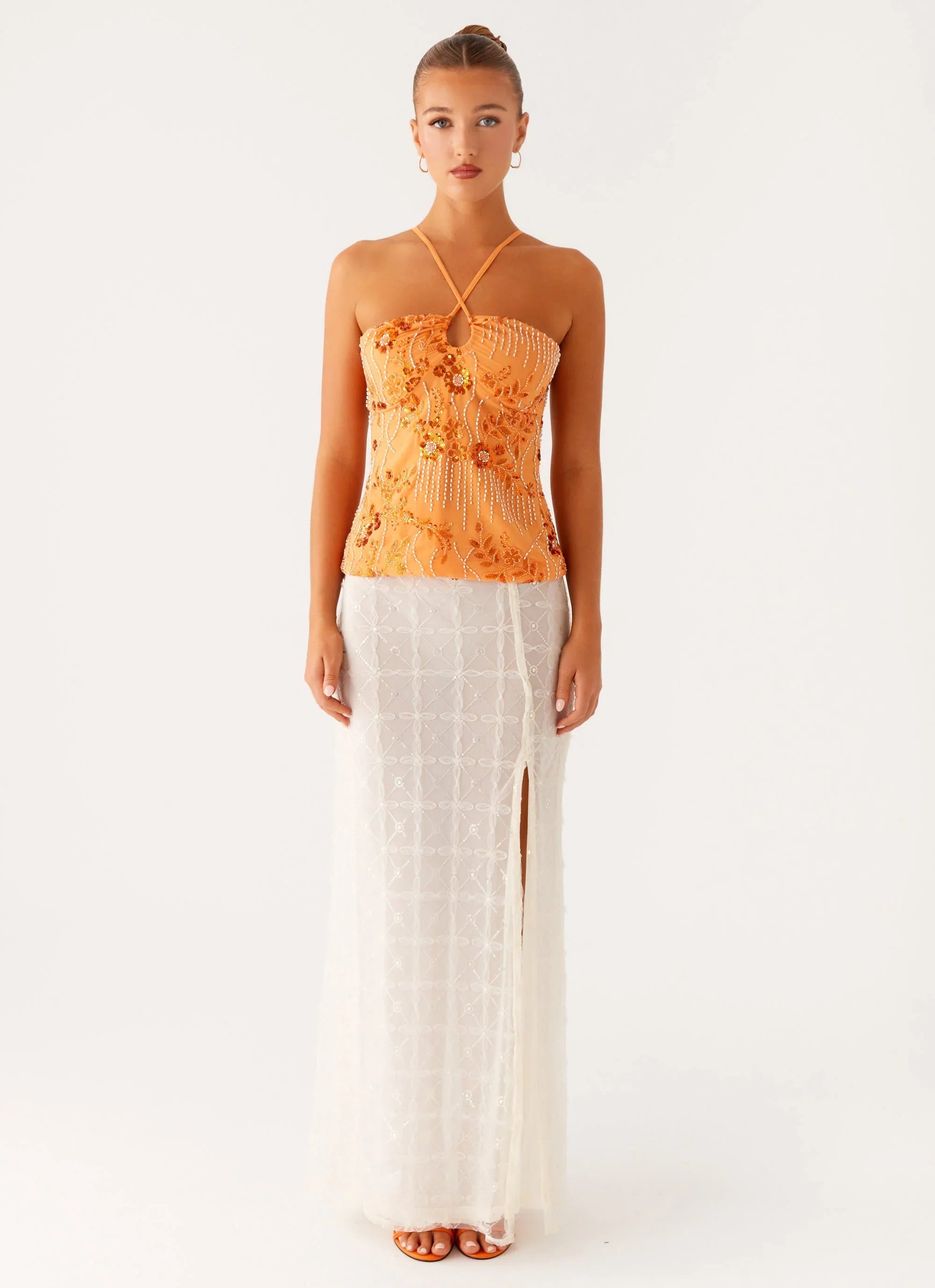 Catalina Sequin Top Orange