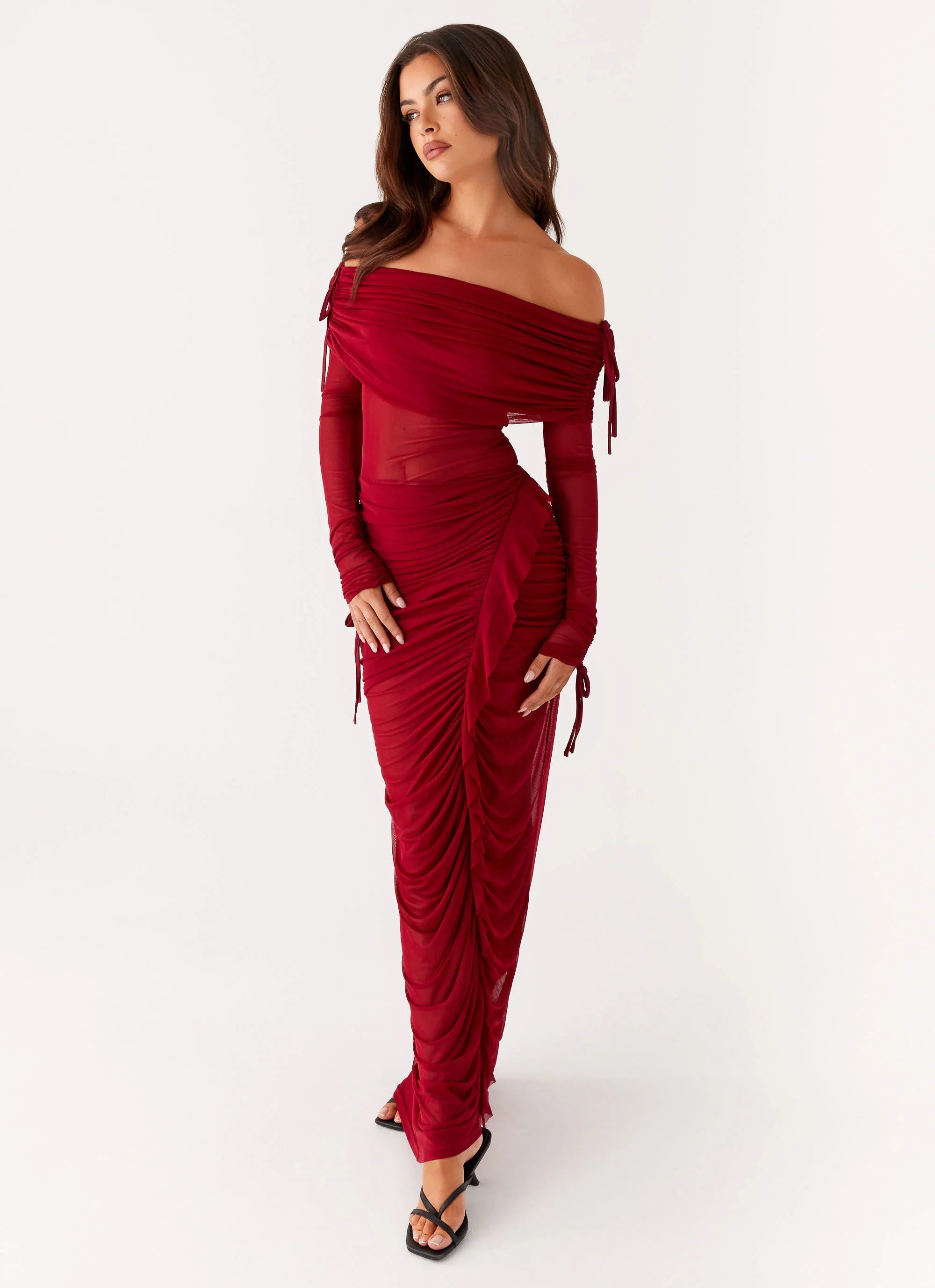 Teala Mesh Maxi Dress Red