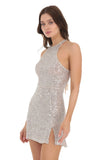 Sequin High Neck Dress in Champagne