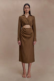 Cecilie Cut Out Shirt Midi Dress Dark Chocolate