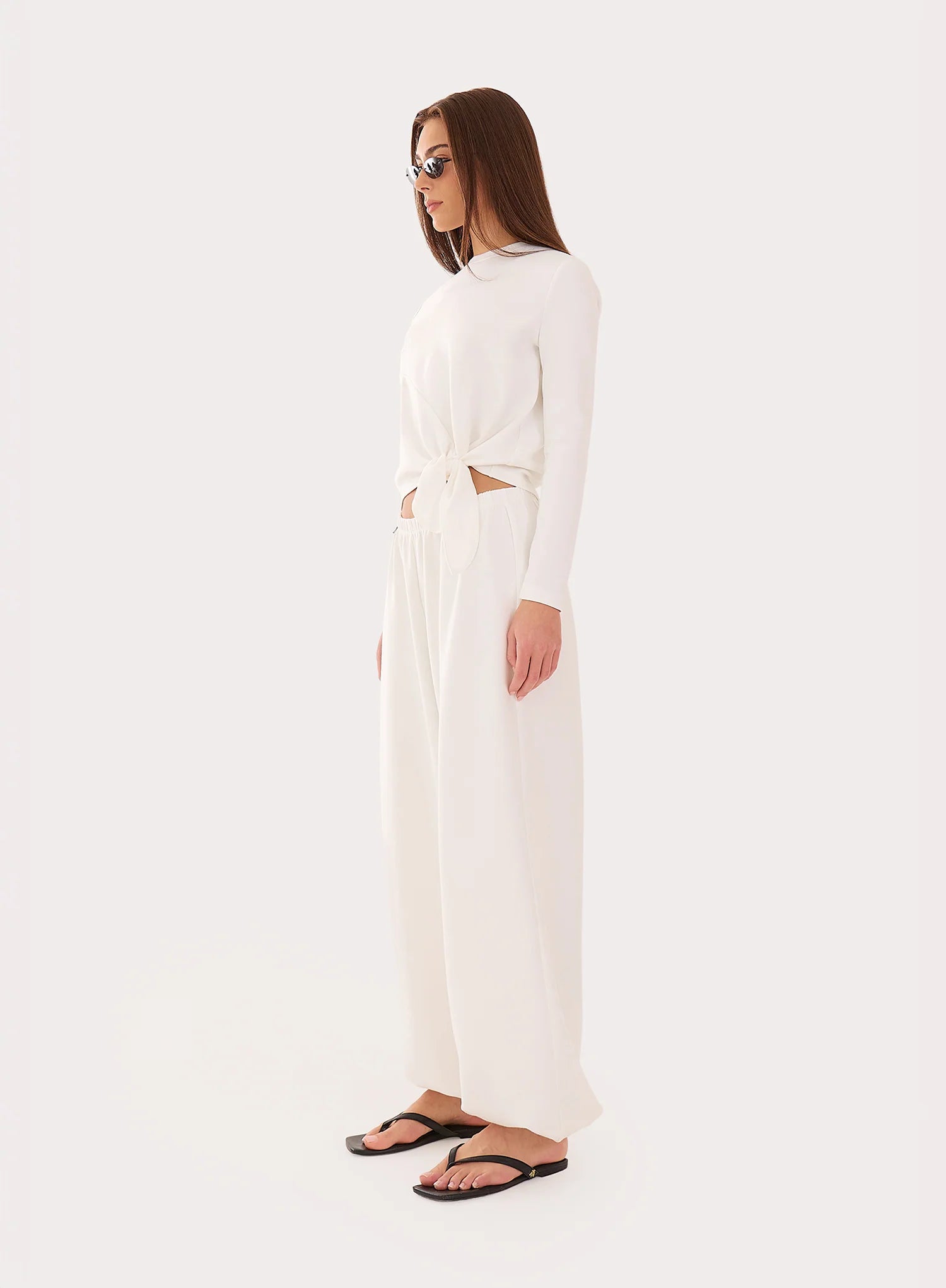 White Long Sleeve Modal Knot Detail Top
