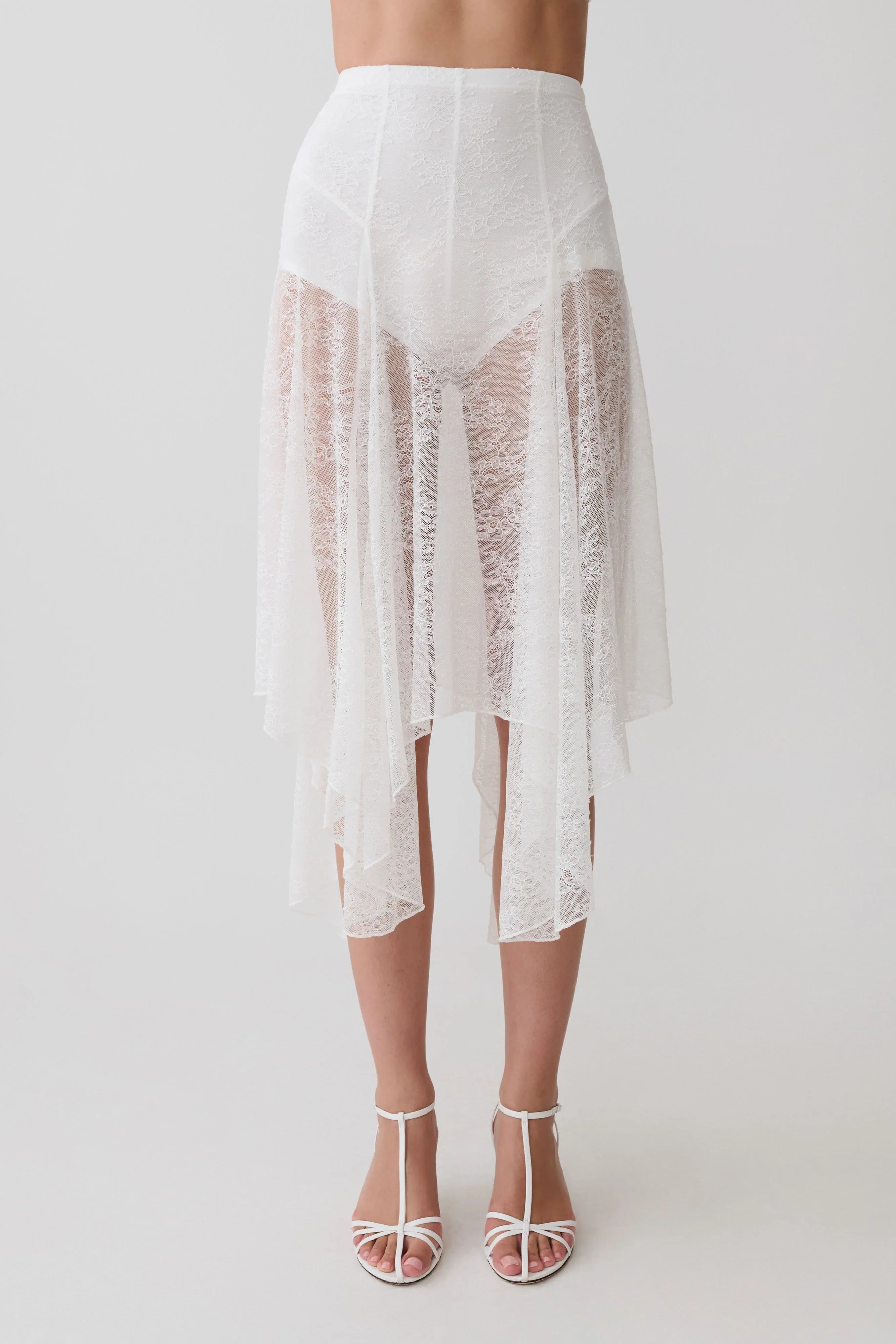 Haime Lace Hankie Midi Skirt Ivory