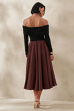 Frederica Black And Brown Bardot Neck Midi Dress