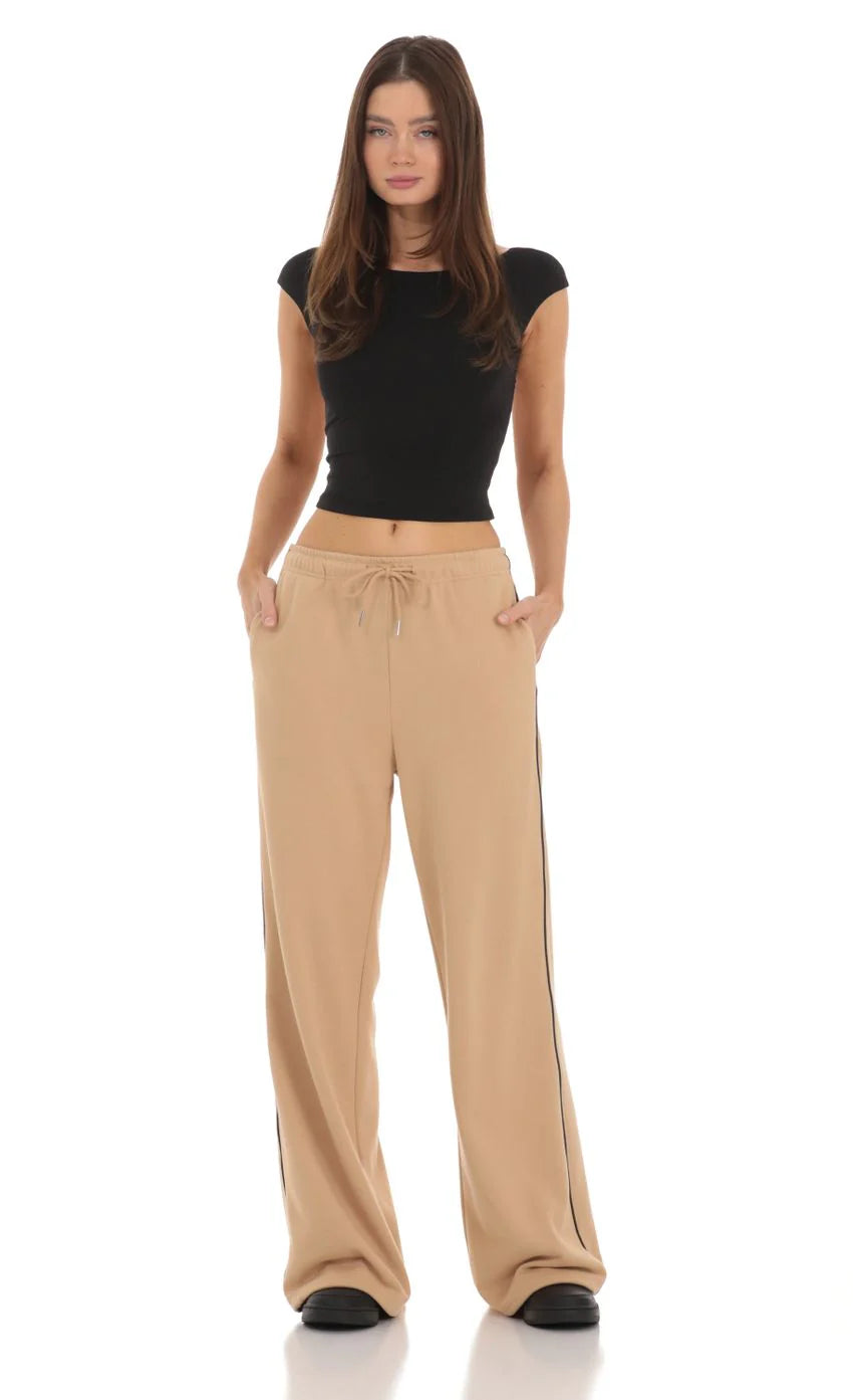 Heart Pocket Sweatpants in Tan