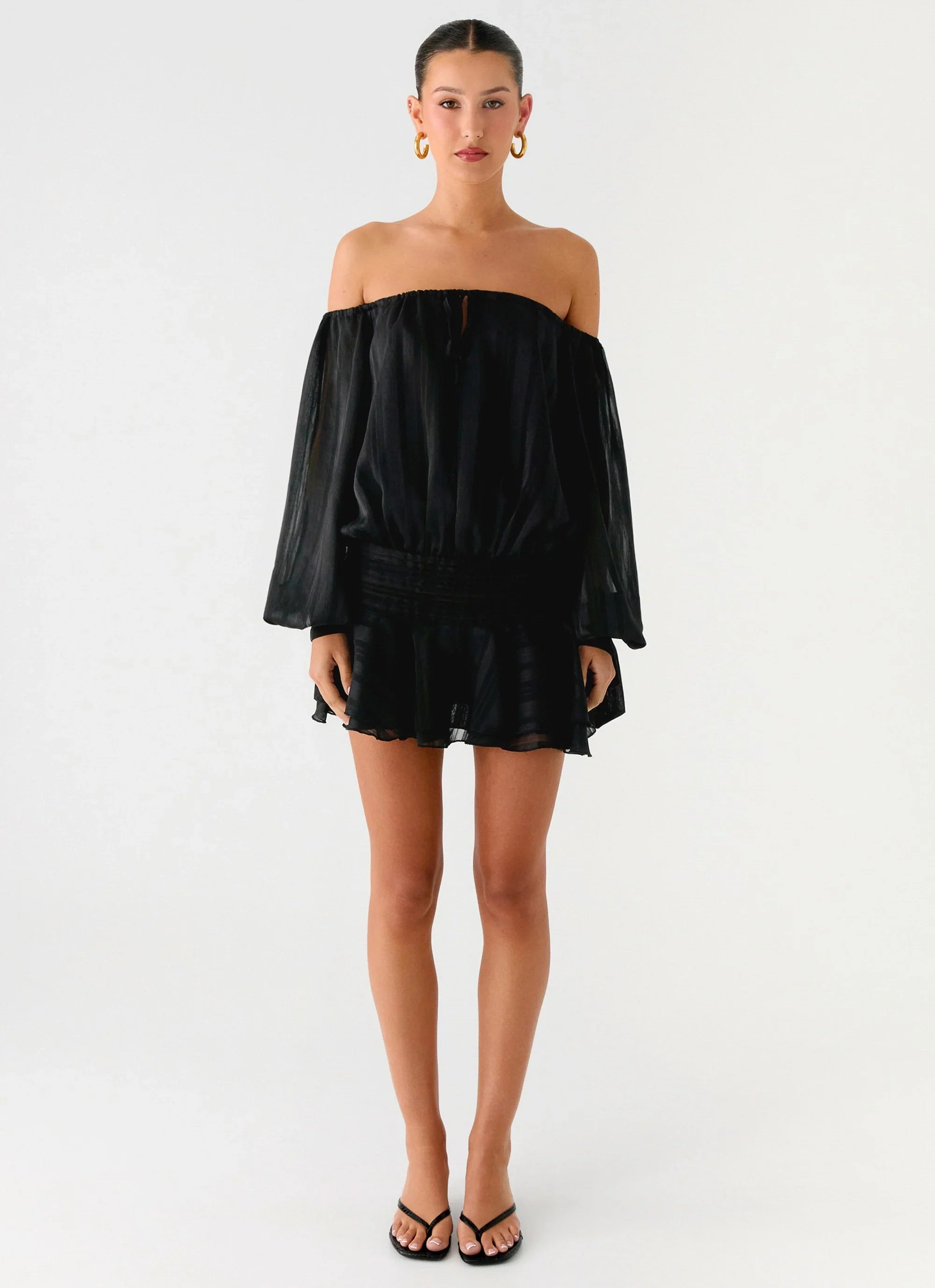 Eira Balloon Sleeve Mini Dress Black