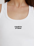 White Ribbed Embroidered Slogan Vest Top