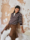 Brown And White Stripe Knitted Rugby Top