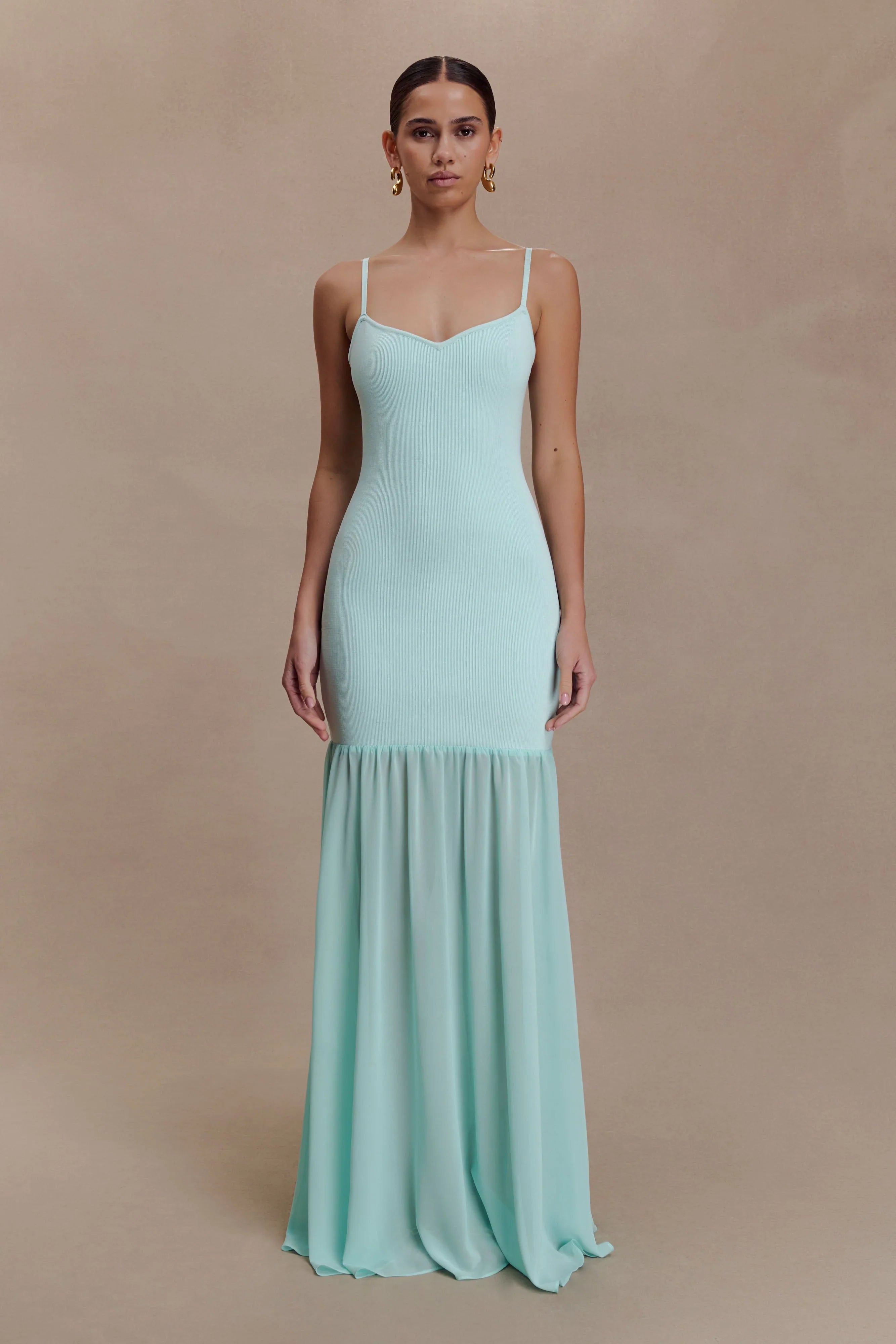 Deanne Bandage And Chiffon Knit Maxi Dress Blue