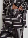 Black And Cream Abstract Print Relaxed Satin Trouser