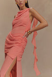 Daria Draped Chiffon Maxi Dress Pastel Nectarine
