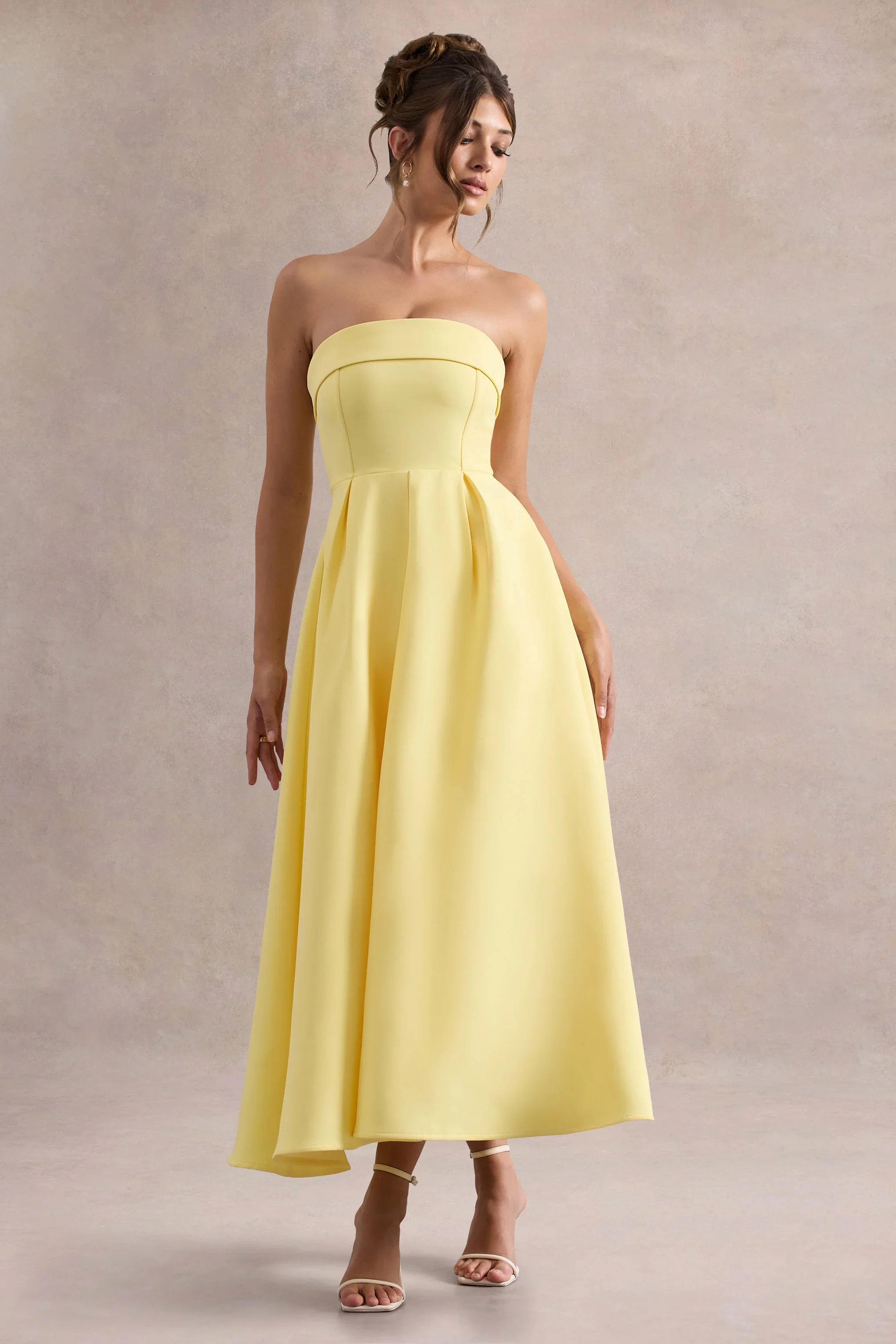 Annalise Lemon Bandeau Skater Midi Dress