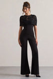 Endless Black Flared Leg Jumpsuit With Lace Overlay