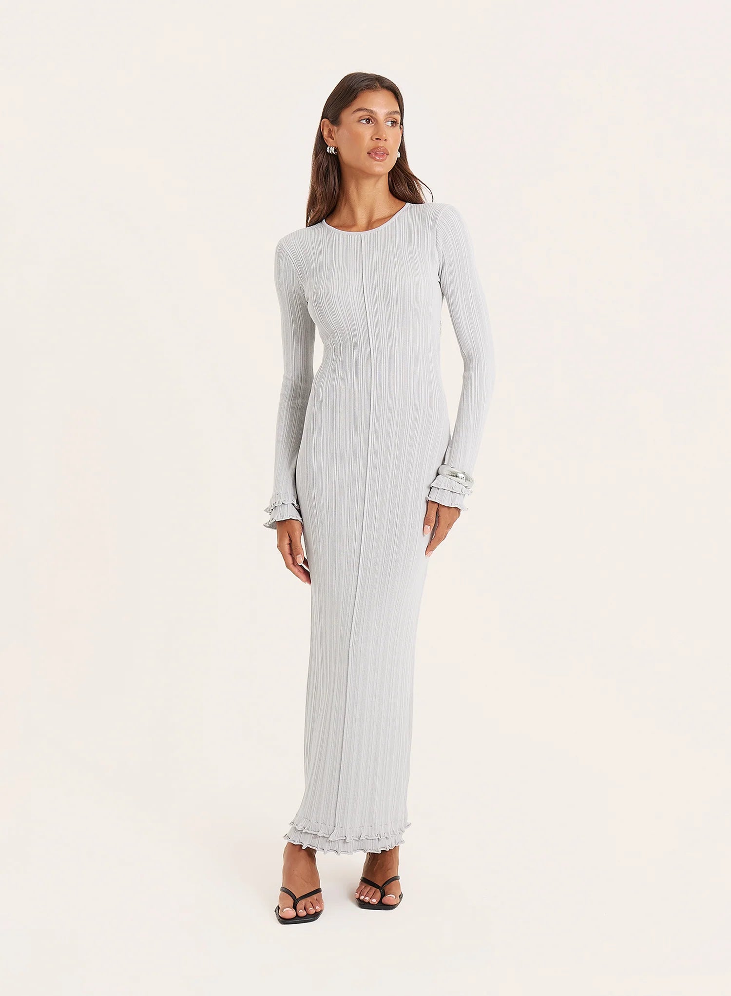 Grey Knitted Ribbed Maxi Dress