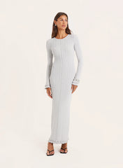 Grey Knitted Ribbed Maxi Dress