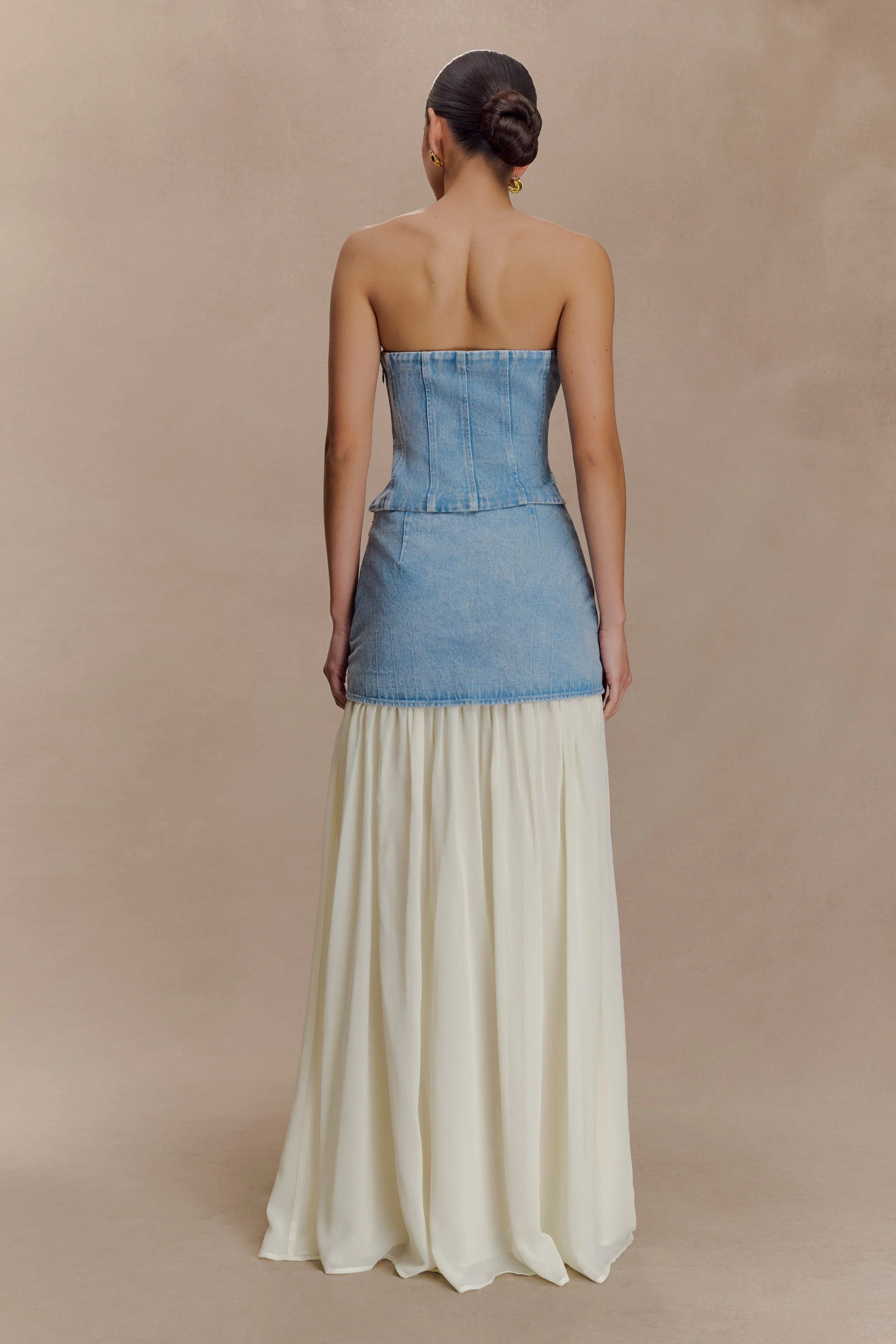 Tully Strapless Topstitch Denim Top 80S Blue