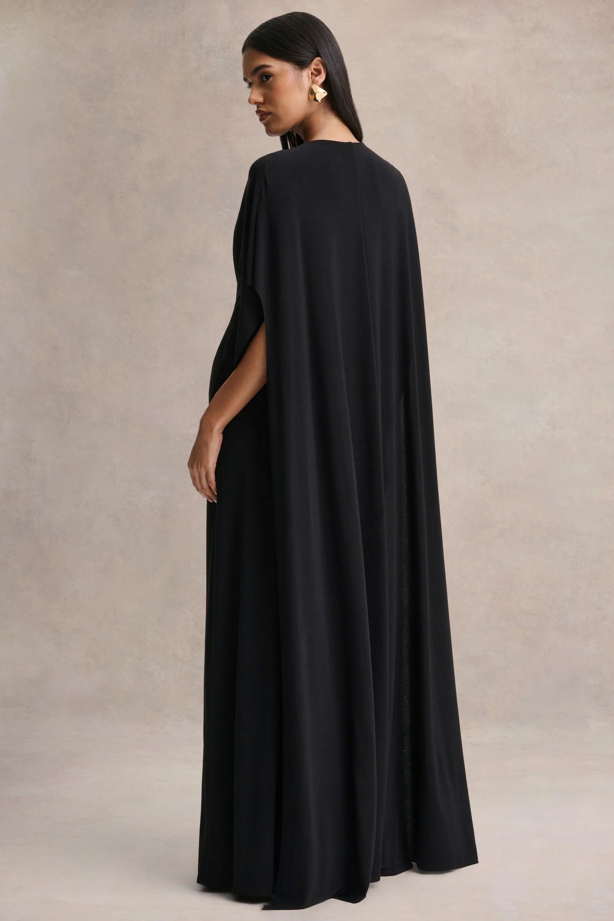 Romilly Black Plunge Neck Maxi Dress With Gathered Detail
