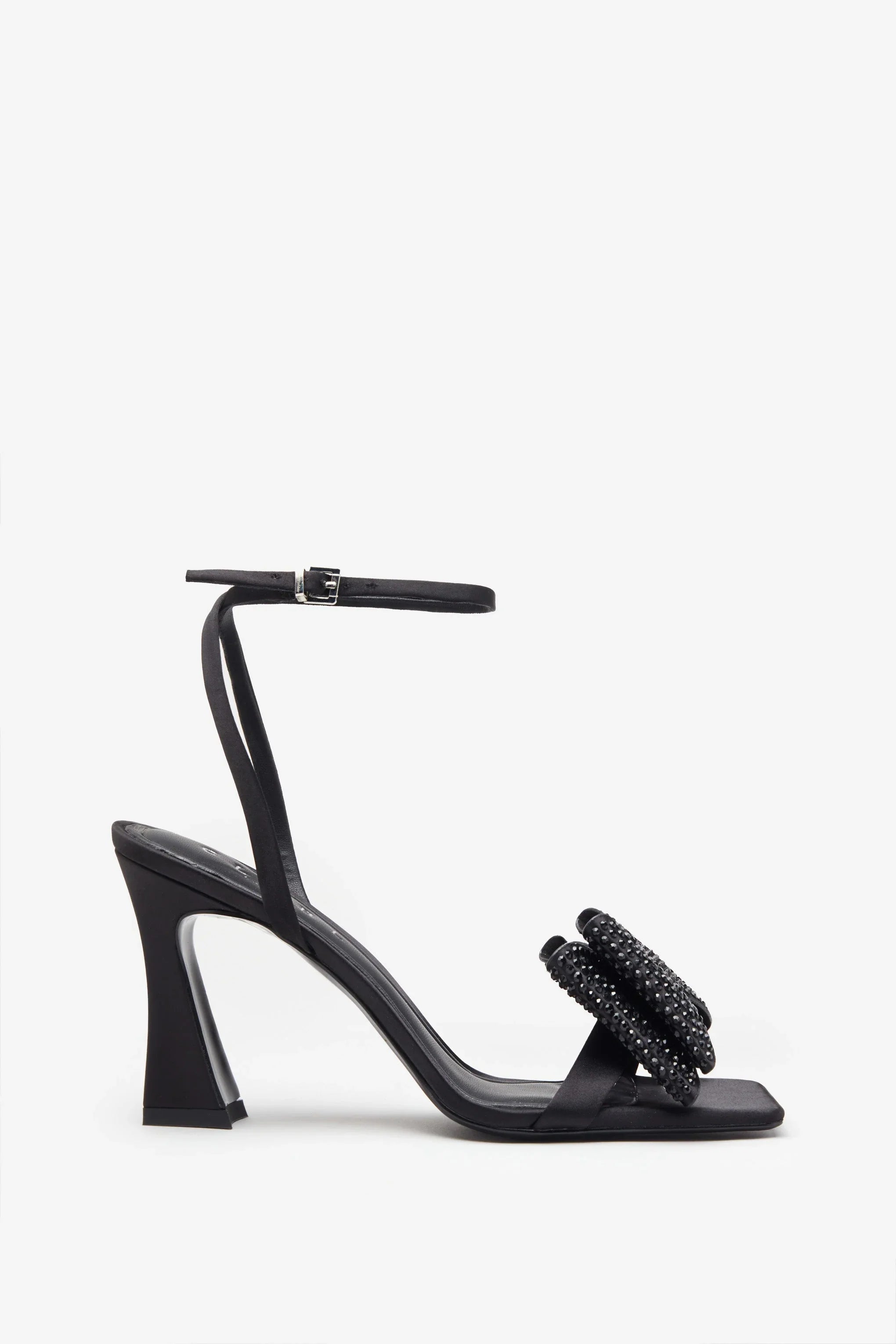 Headlines Black Ankle Strap Heeled Sandals With Diamante Bows