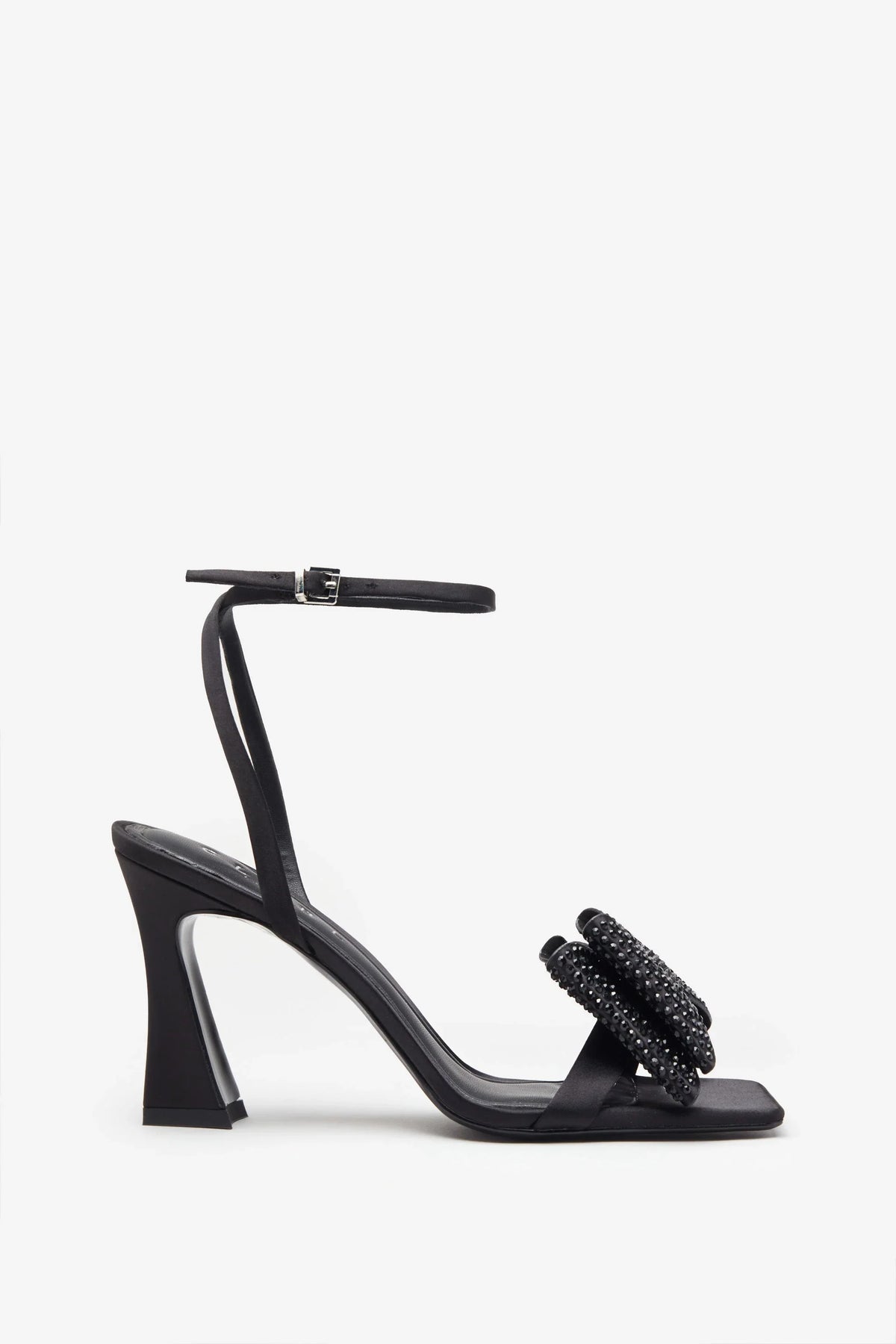 Headlines Black Ankle Strap Heeled Sandals With Diamante Bows