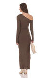 Off Shoulder Long Sleeve Maxi Dress in Brown