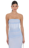 Mesh Strapless Corset Maxi Dress in Light Blue
