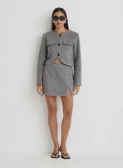 Grey Wool Tailored Mini Skirt