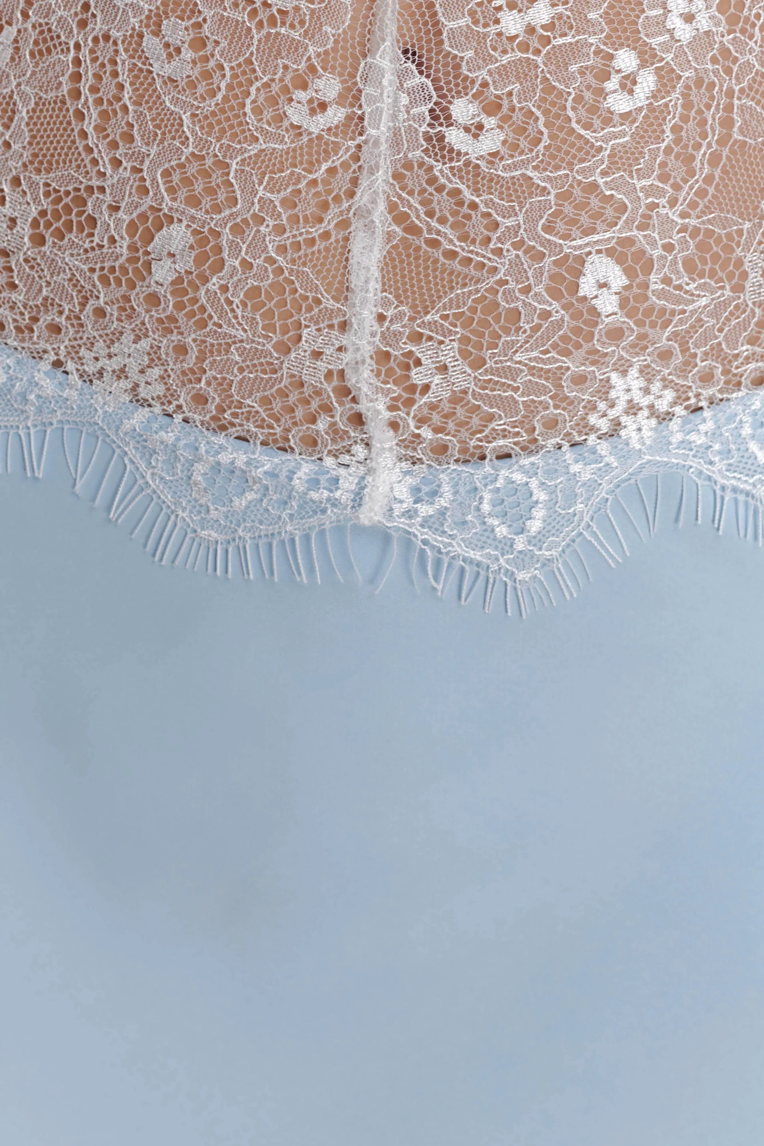Pilar Strapless Satin And Lace Maxi Dress Cornflower Blue