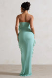 Gardenia Mint Green Strapless Ruffle Maxi Dress With Corsage