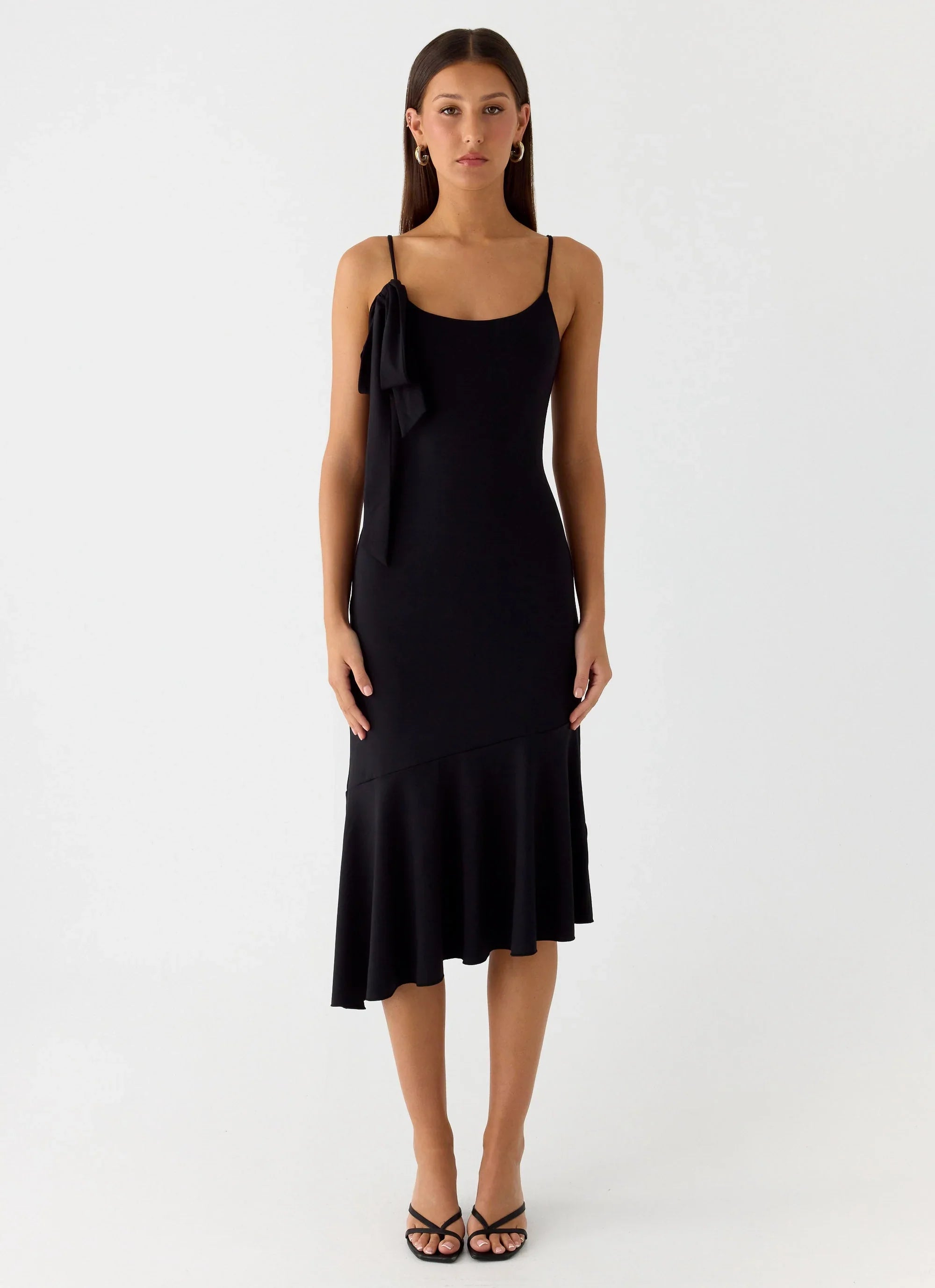 Tranquility Asymmetric Midi Dress Black