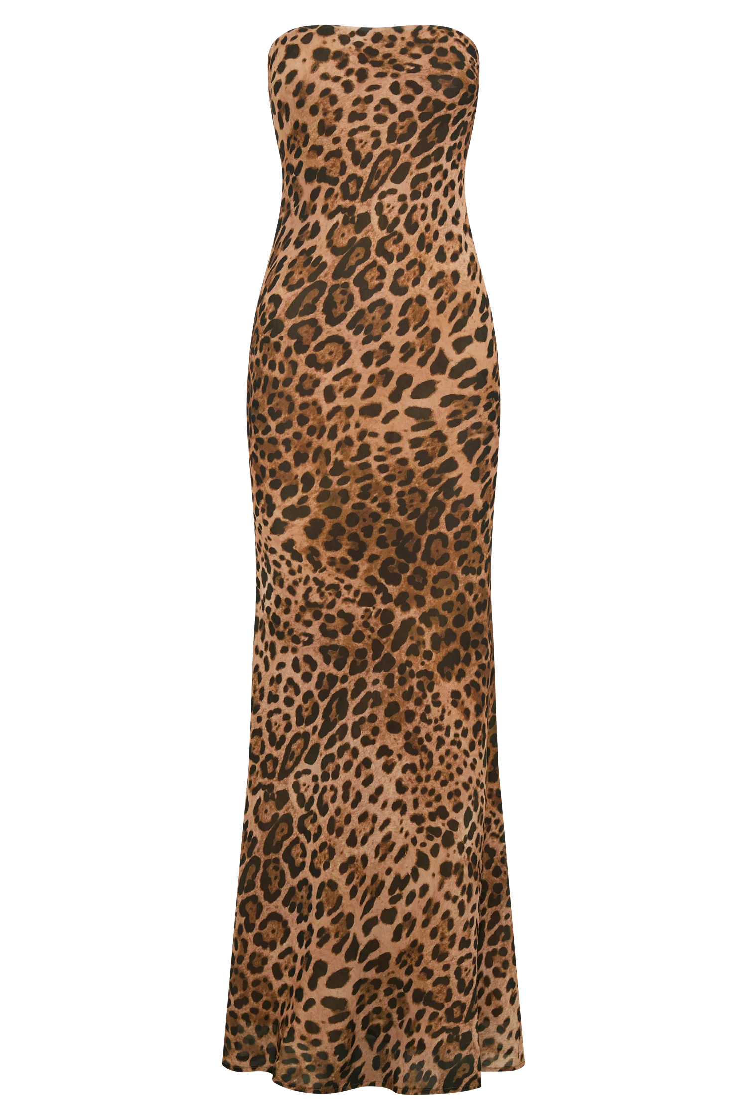 Breanna Strapless Chiffon Maxi Dress Leopard Print