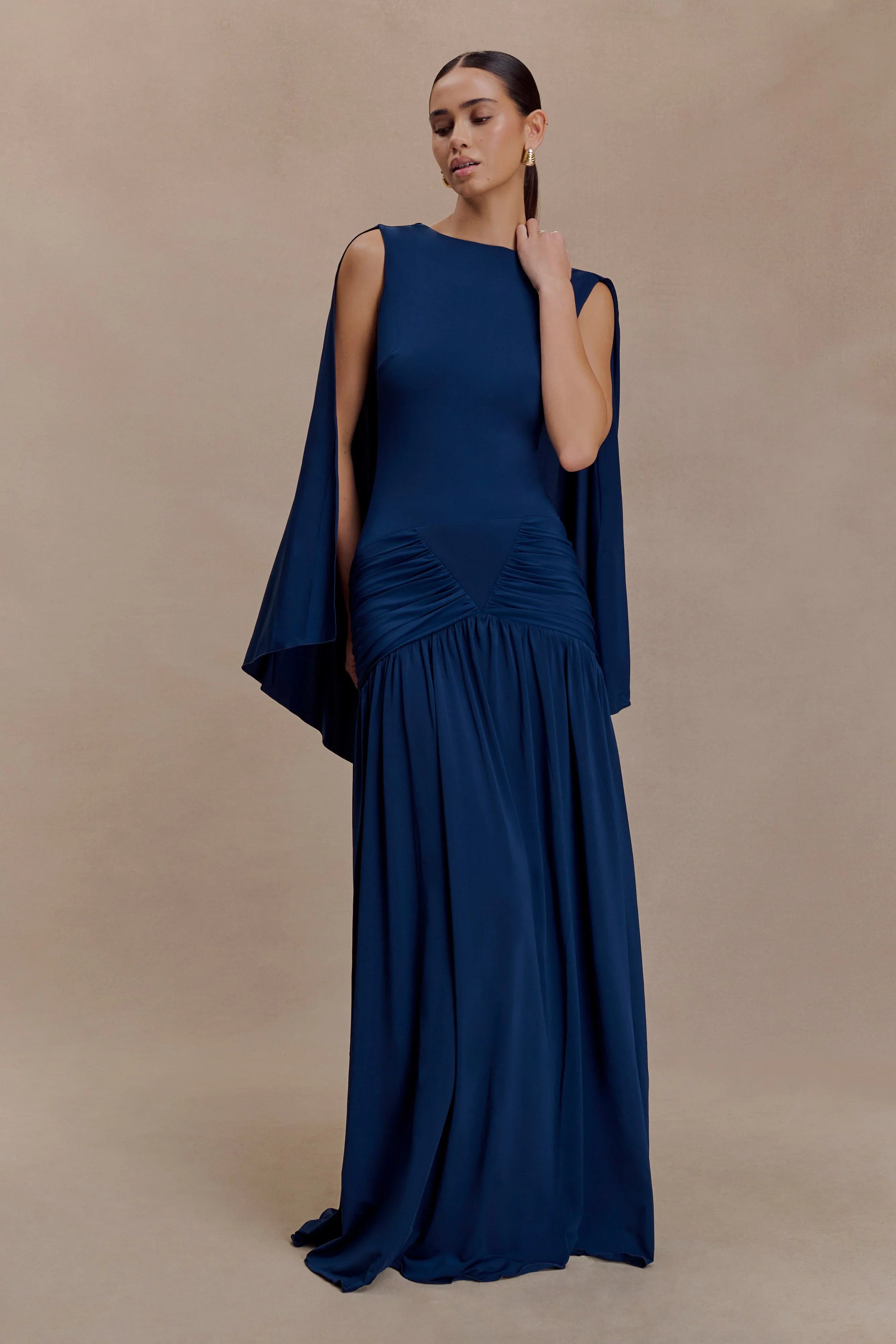 Emory Jersey Cape Maxi Dress Navy