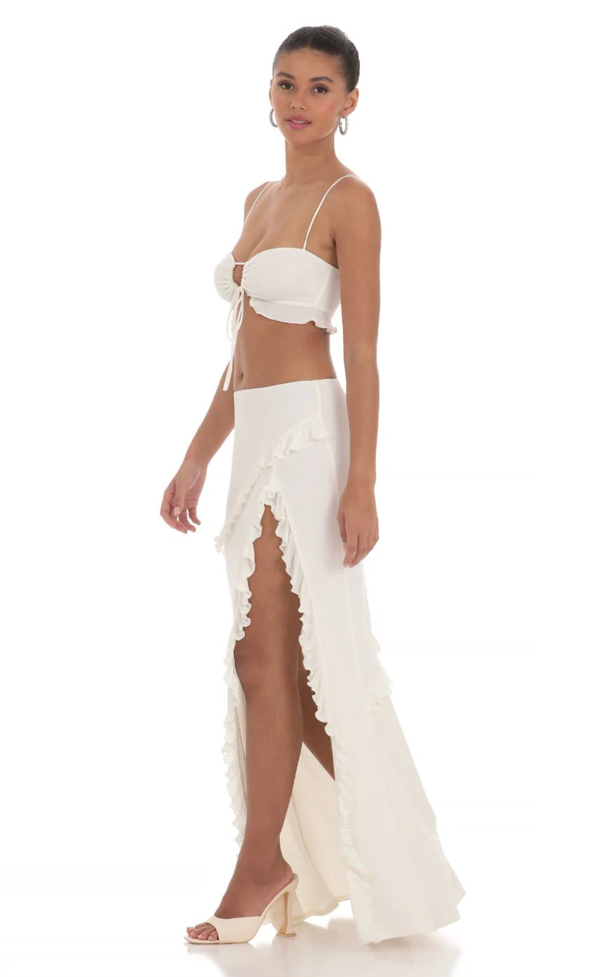 Ruffle Two Piece Set in White
