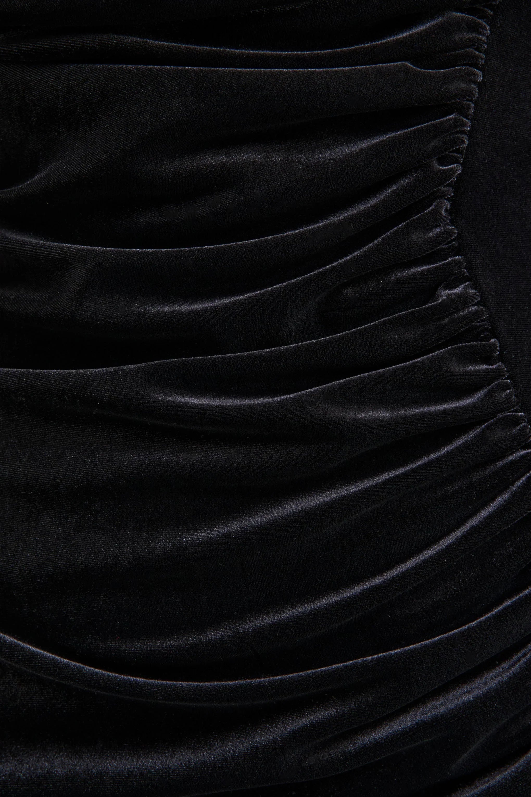 Jovita Black Velvet Cowl Neck Maxi Dress With Gathered Detailing