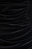 Jovita Black Velvet Cowl Neck Maxi Dress With Gathered Detailing