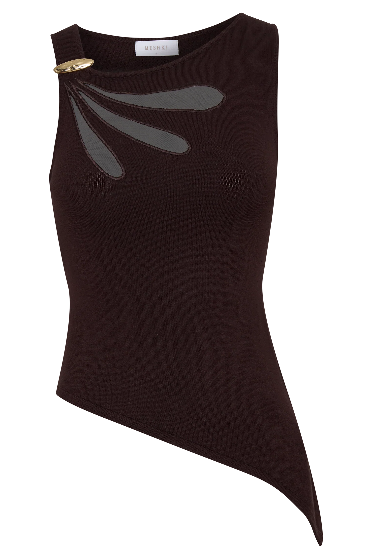 Brock Asymmetrical Neckline Knit Top Dark Chocolate