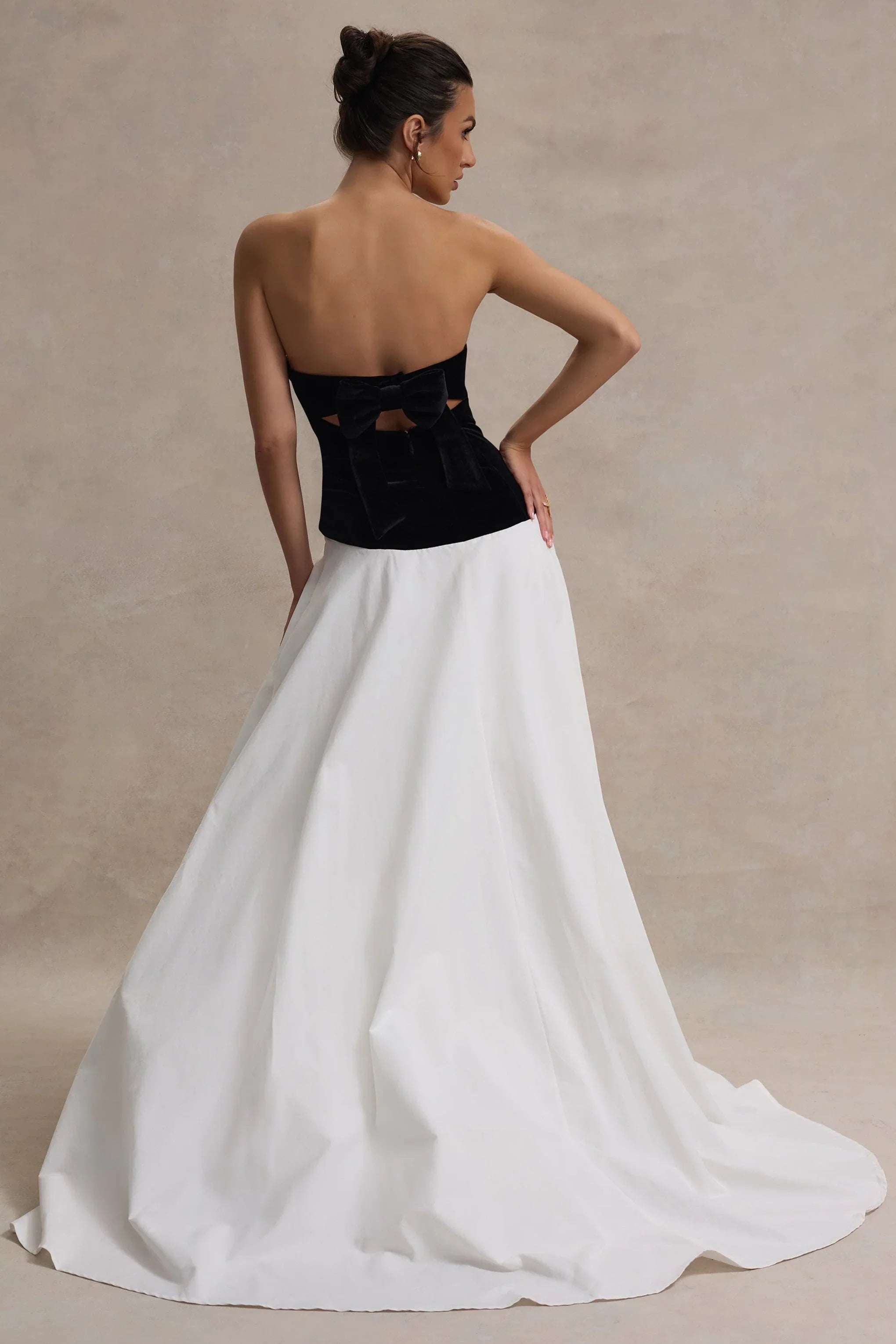 Lucienne Black Cream Sweetheart Corset Split Maxi Dress