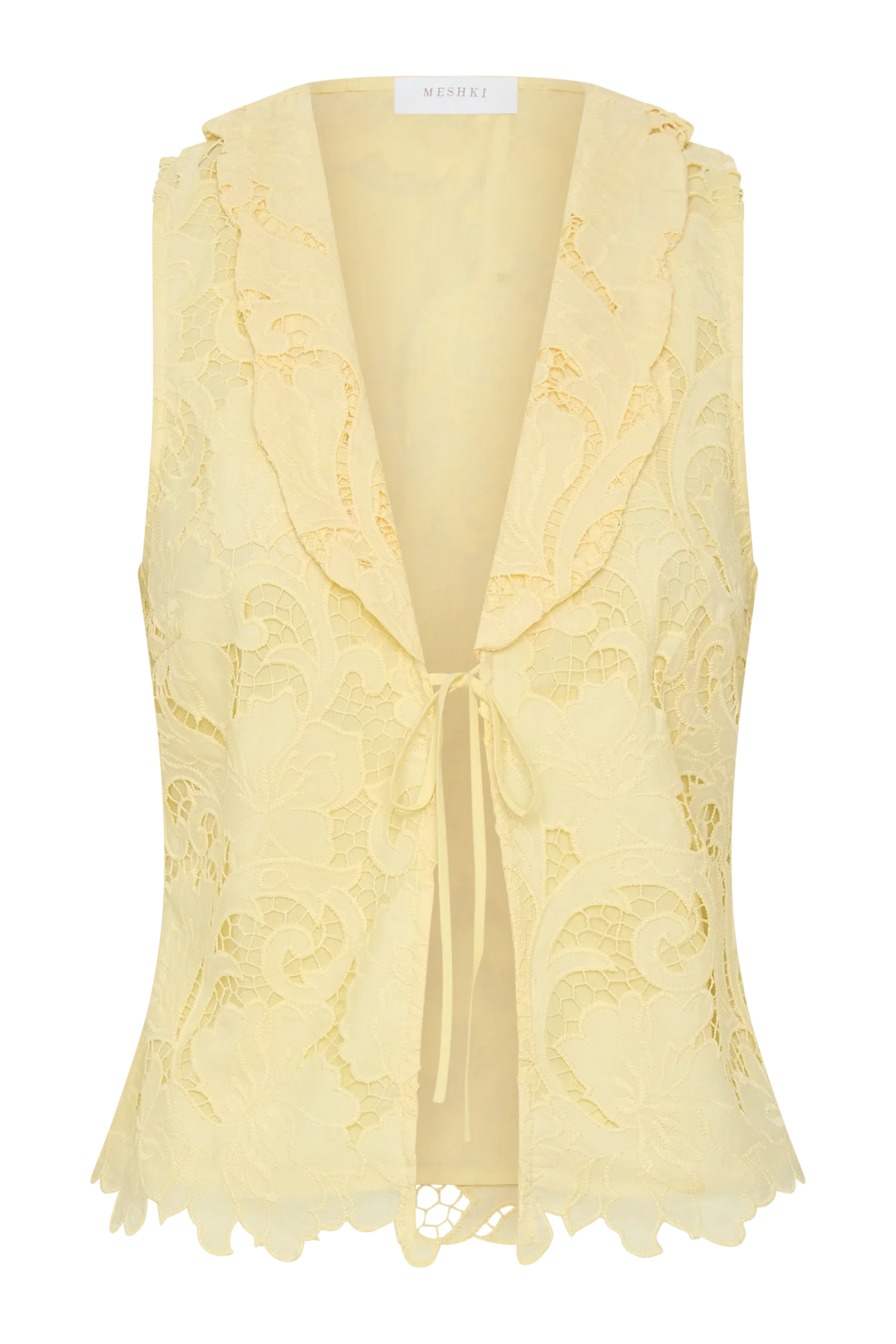 Tessa Broderie Tie Front Sleeveless Top Lemon