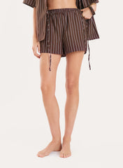 Chocolate Stripe Elasticated Waist Cotton Shorts