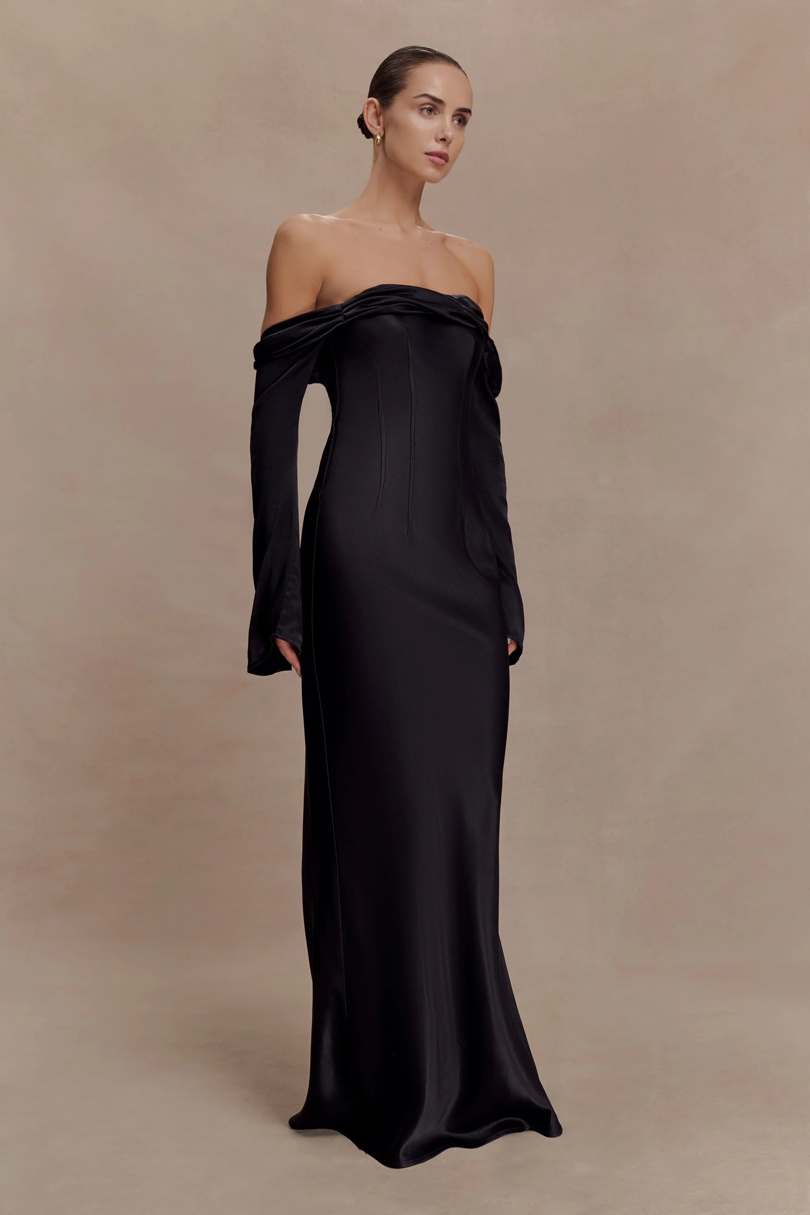 Giselle Off Shoulder Cowl Neck Maxi Dress Black