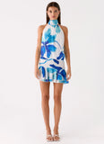 Willow Chiffon Mini Dress Cerulean Bloom