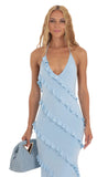Ruffle Halter Dress in Blue