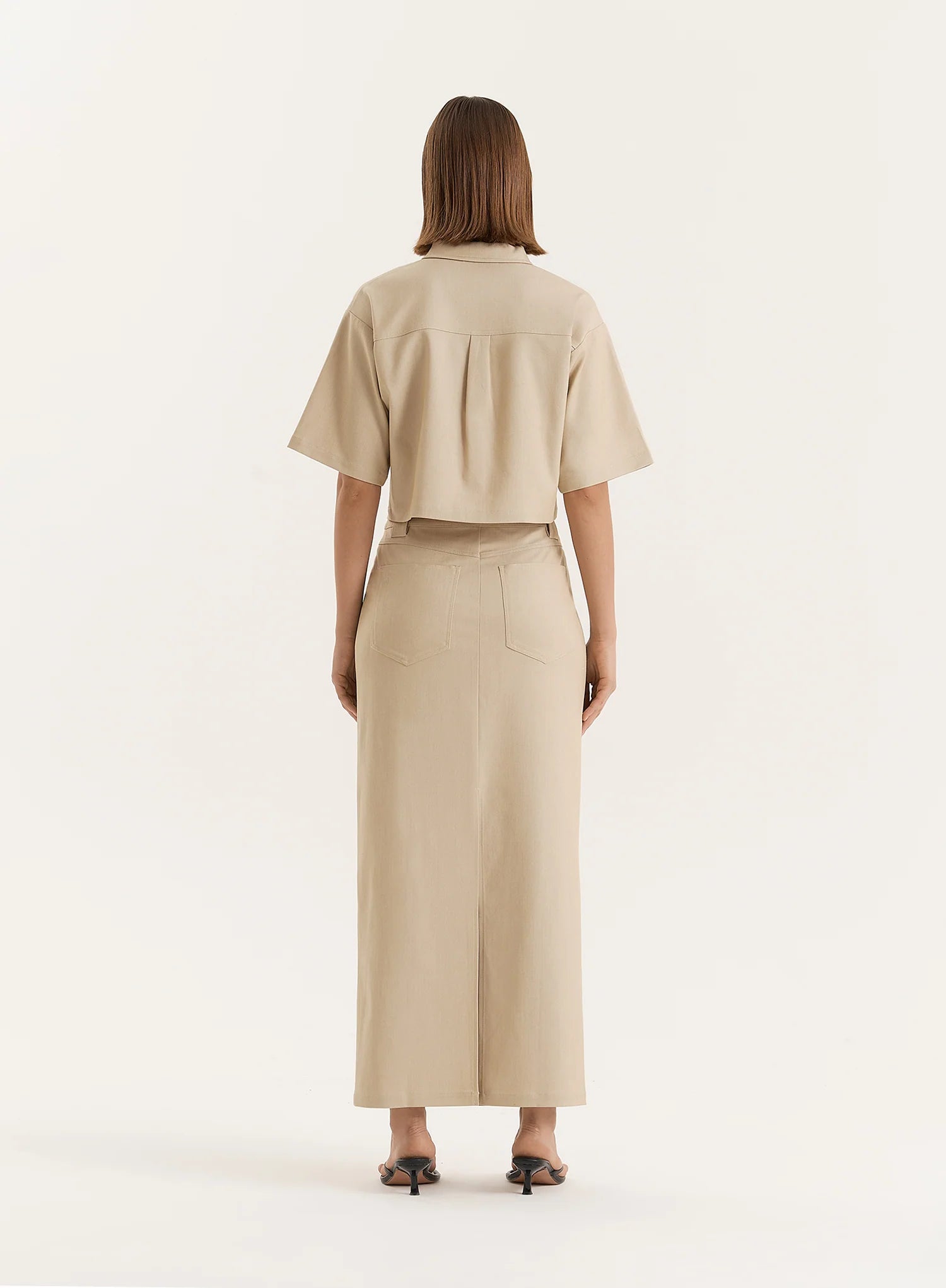 Beige Cropped Tailored Zip Through Shirt