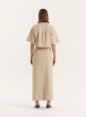 Beige Cropped Tailored Zip Through Shirt