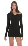 Off Shoulder Henley Dress in Black